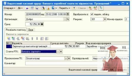 Б1268, Рис. 6.44 - Реєстрація виплати Видатковим касовим ордером