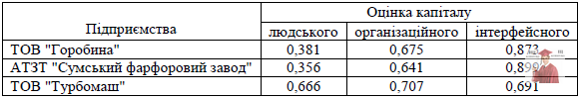 Б3773, Таблиця 10.13 - Оцінки інтелектуального капіталу підприємств та його складових