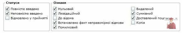 Б1201, Рис. 51 – Ознаки та статуси у системі Податковий блок