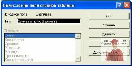 Б1285, Рис. 3 - Вікно настройки поля зведеної таблиці