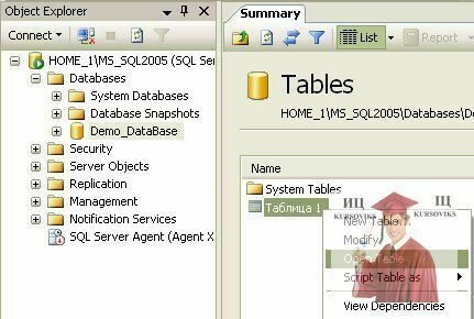 Б1314, Рис. 7 - Відкриття таблиці для перегляду в SQL Server
